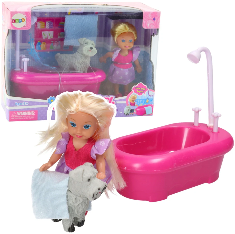 Lean Toys LĖLĖ SU VONIA IR ŠUNIUKU
