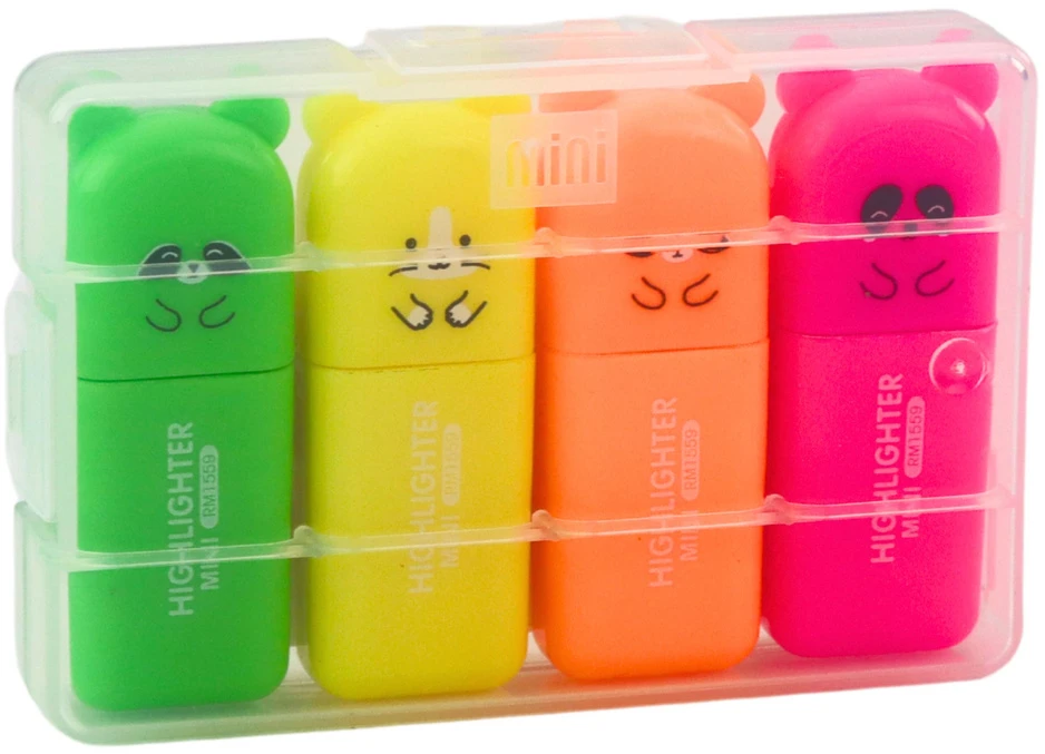Lean Mini žymeklių rinkinys su meškučiais, 4 spalvų, plastikinėje dėžutėje