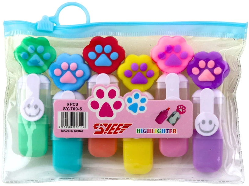 Lean Mini žymeklių rinkinys su letenėlės segtuku, 6 vnt, 8 cm