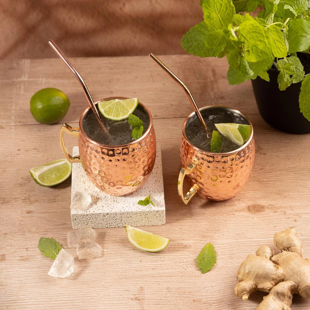 Zestaw Rinkinys „Moscow Mule“ puodelių rinkinys, 2 × 500 ml, 2 šiaudeliai, „Kinghoff“