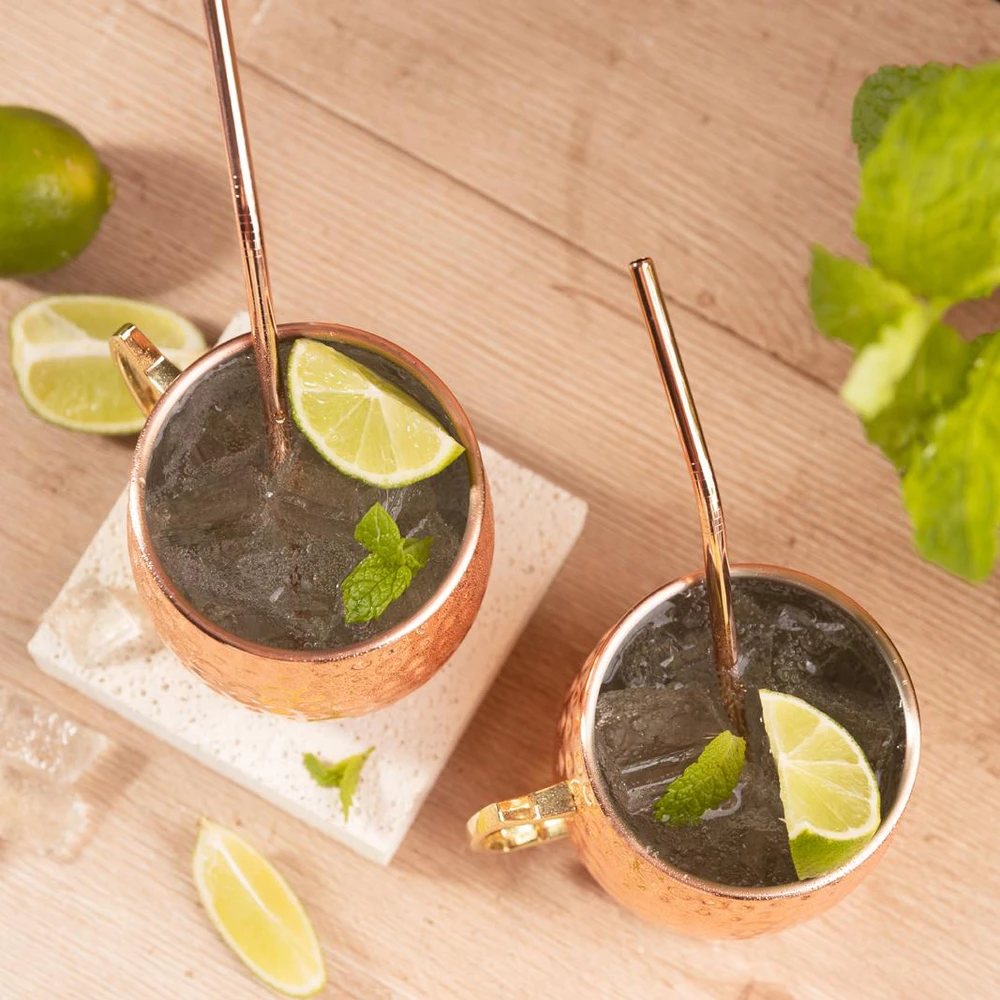 Zestaw Rinkinys „Moscow Mule“ puodelių rinkinys, 2 × 500 ml, 2 šiaudeliai, „Kinghoff“