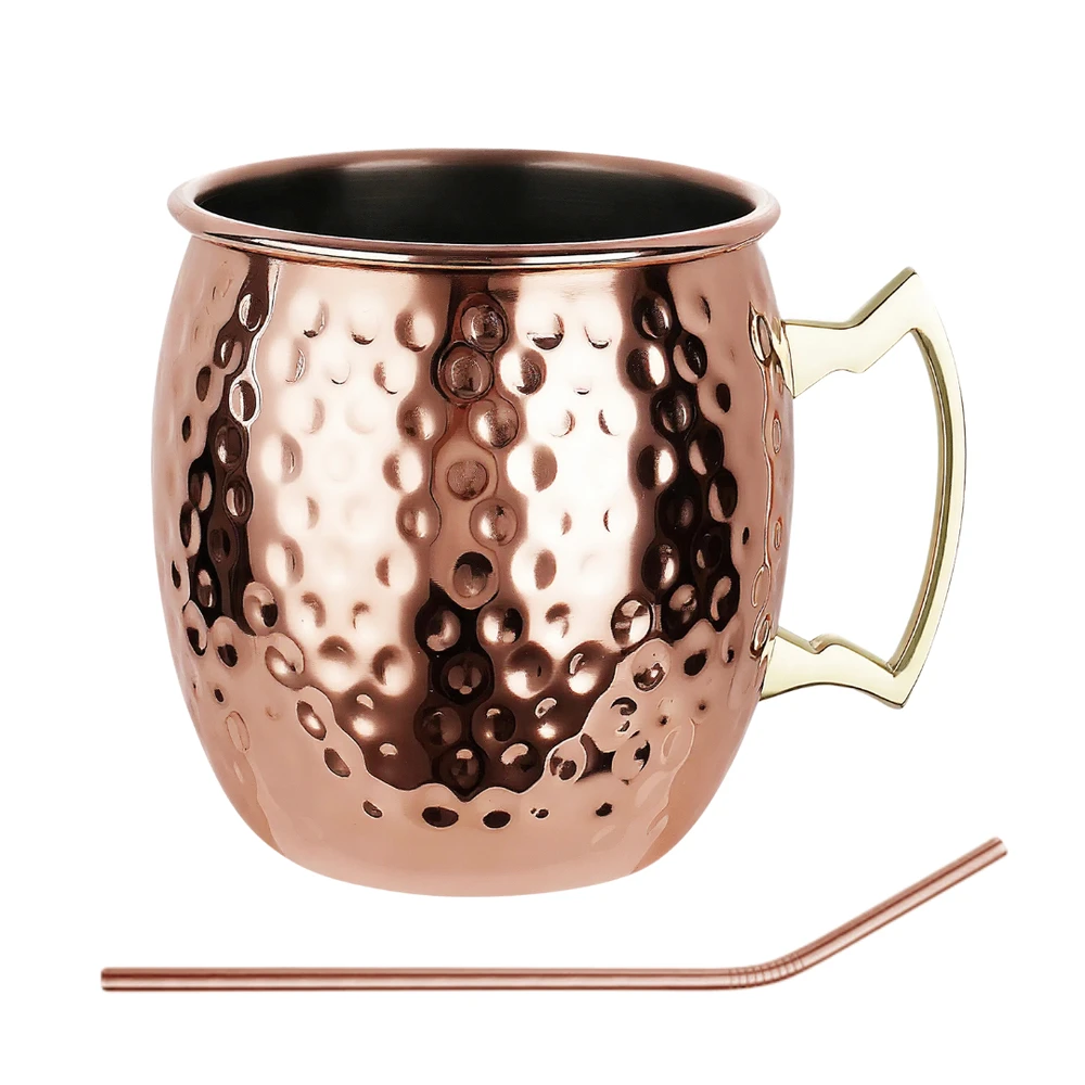 Zestaw Rinkinys „Moscow Mule“ puodelių rinkinys, 2 × 500 ml, 2 šiaudeliai, „Kinghoff“