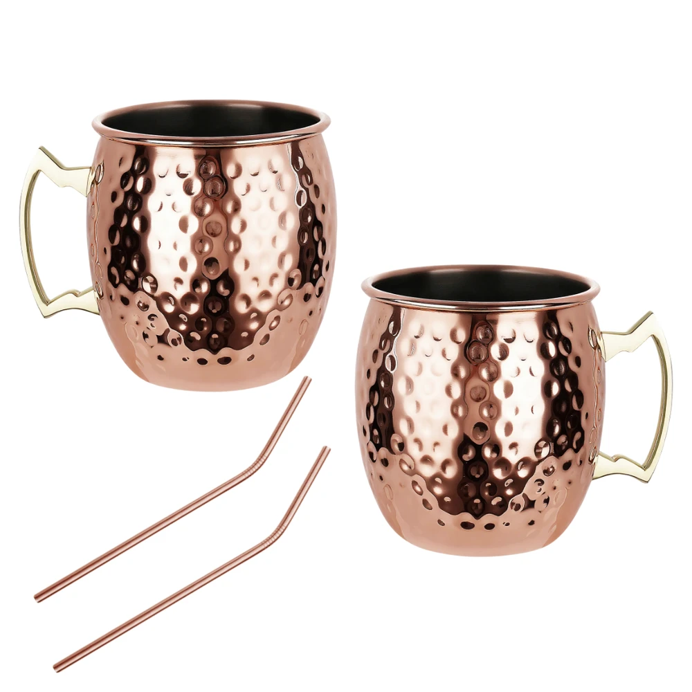 Zestaw Rinkinys „Moscow Mule“ puodelių rinkinys, 2 × 500 ml, 2 šiaudeliai, „Kinghoff“