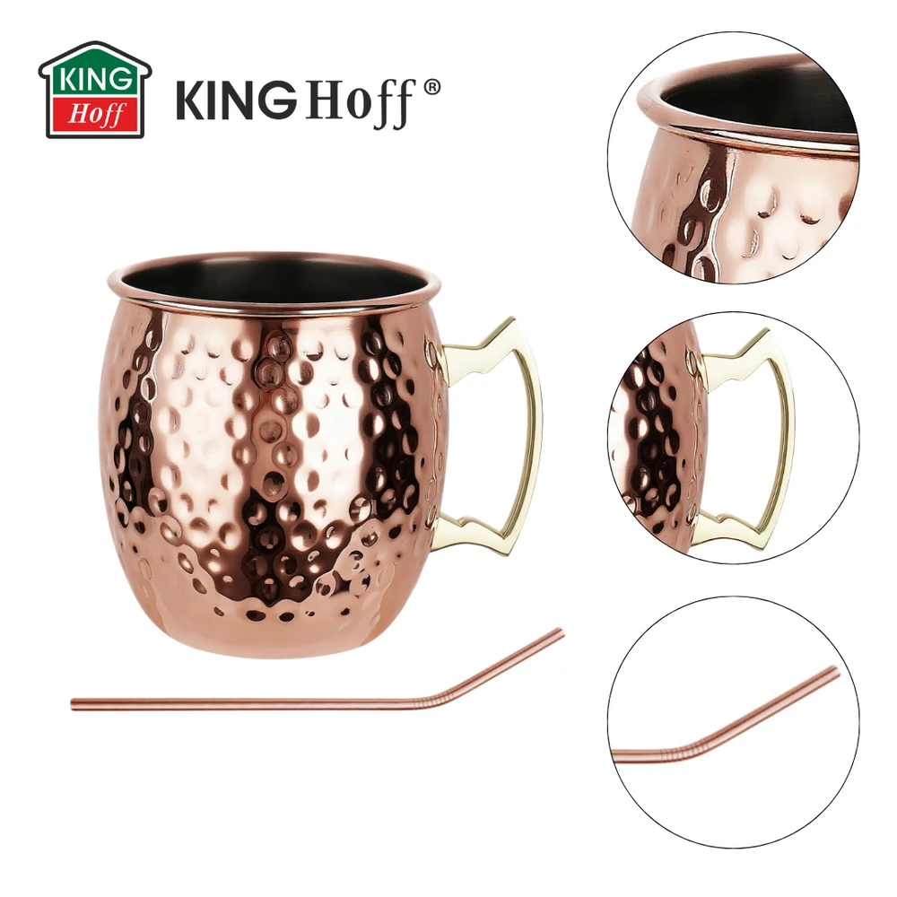 Zestaw Rinkinys „Moscow Mule“ puodelių rinkinys, 2 × 500 ml, 2 šiaudeliai, „Kinghoff“