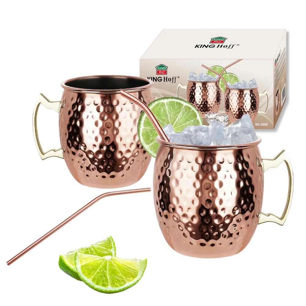 Zestaw Rinkinys „Moscow Mule“ puodelių rinkinys, 2 × 500 ml, 2 šiaudeliai, „Kinghoff“