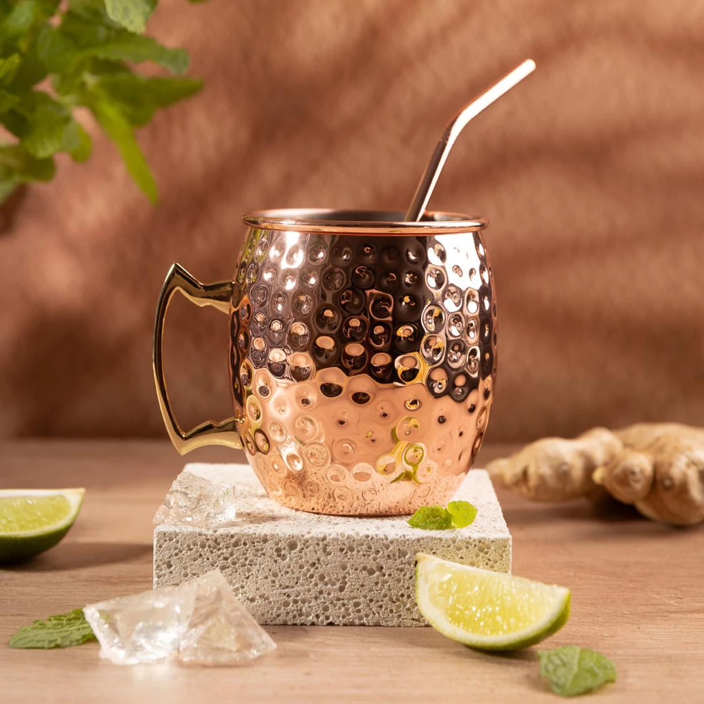 Zestaw Rinkinys „Moscow Mule“ puodelių rinkinys, 2 × 500 ml, 2 šiaudeliai, „Kinghoff“