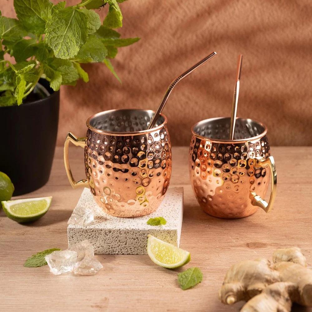 Zestaw Rinkinys „Moscow Mule“ puodelių rinkinys, 2 × 500 ml, 2 šiaudeliai, „Kinghoff“