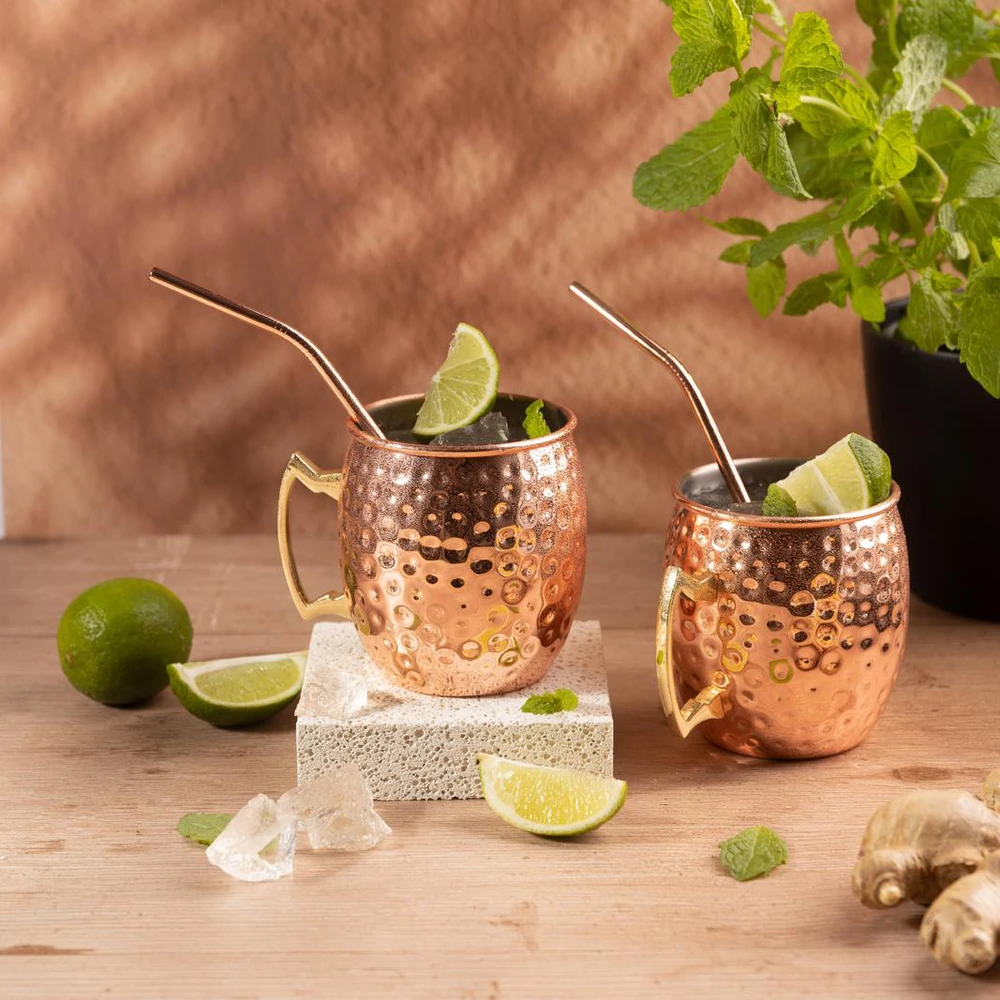 Zestaw Rinkinys „Moscow Mule“ puodelių rinkinys, 2 × 500 ml, 2 šiaudeliai, „Kinghoff“