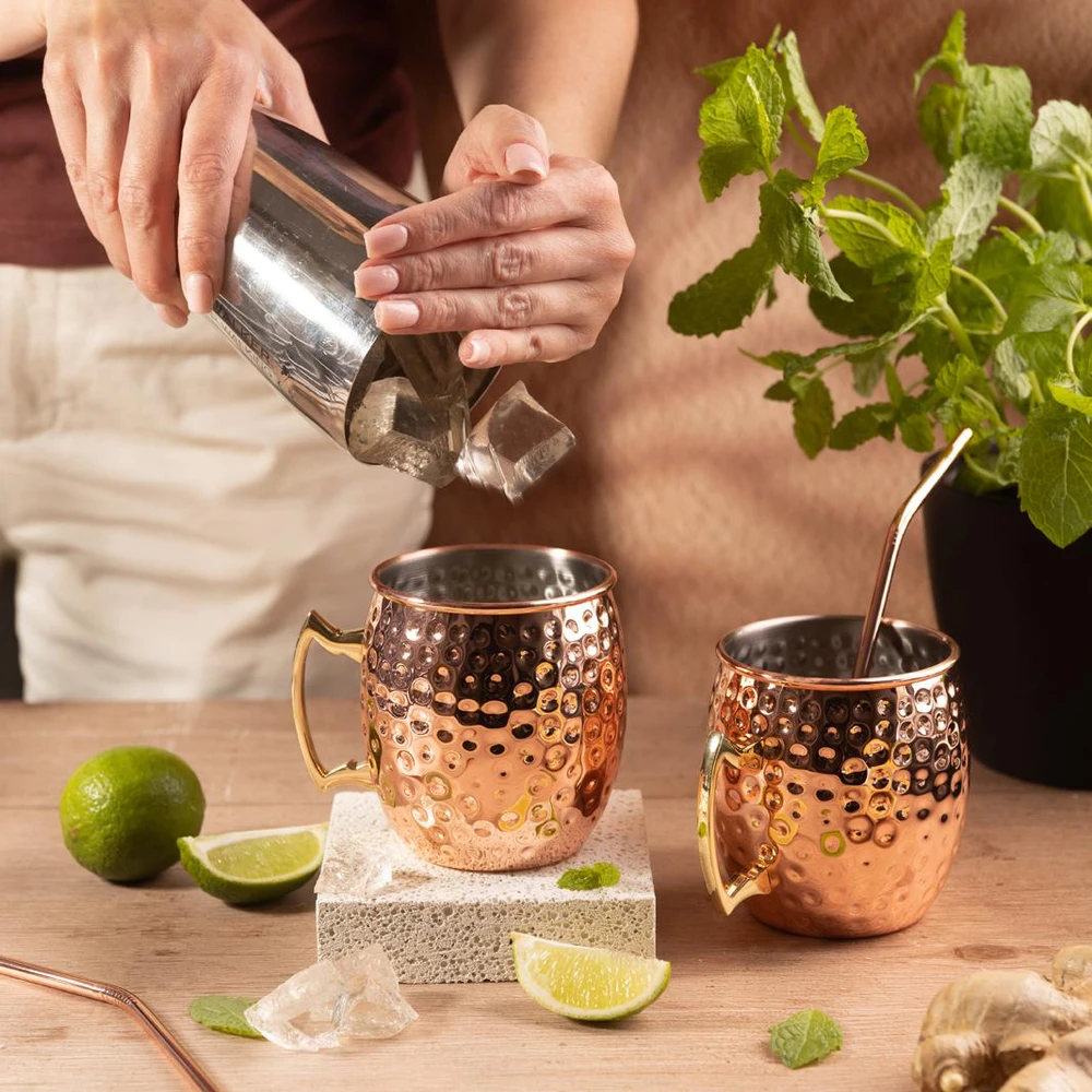 Zestaw Rinkinys „Moscow Mule“ puodelių rinkinys, 2 × 500 ml, 2 šiaudeliai, „Kinghoff“