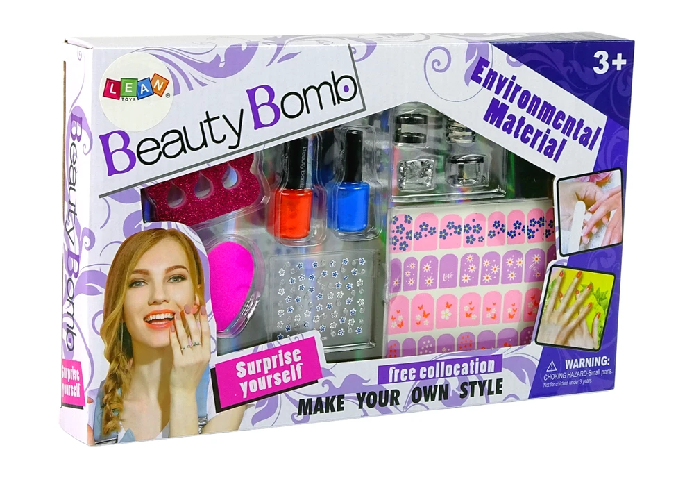 Nagų dažymo rinkinys vaikams Lean Toys Lacquers Glitter Stickers Rings