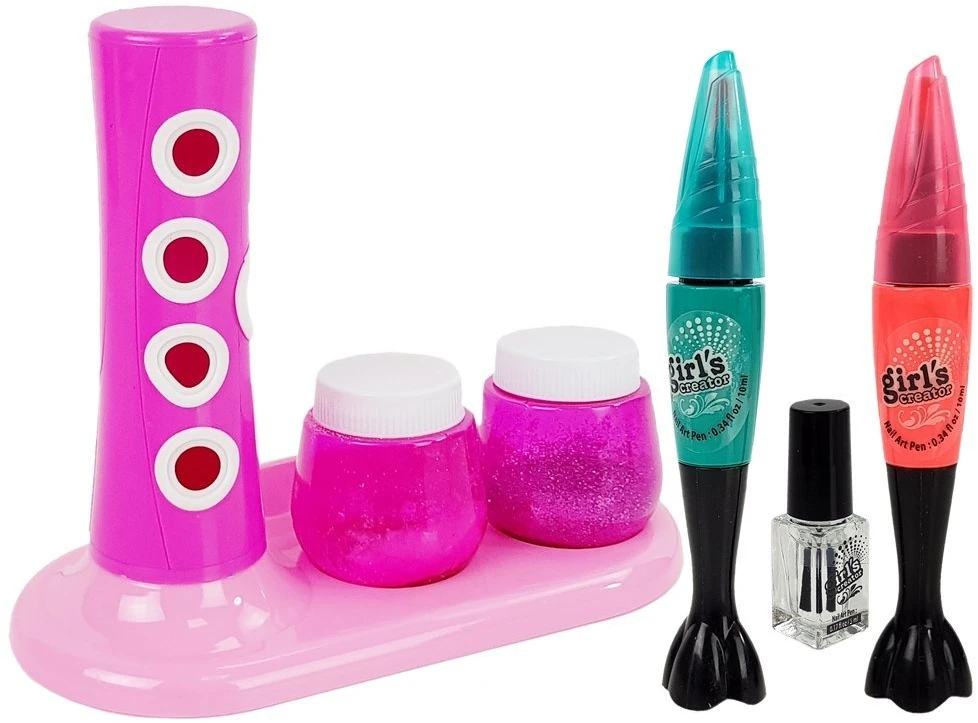 Lean Toys Nagų lakavimo rinkinys mergaitėms – su blizgučių dozatoriumi ir spalvingais lipdukais