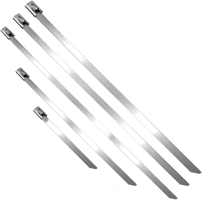 Zestaw Rinkinys Nerūdijančio plieno kabelių raištelių rinkinys, 100 vnt. Į komplektą įeina: 4,6x100 mm - 20 vnt., 4,6x200 mm - 20 vnt., 4,6x300 mm - 20 vnt., 7,9x300 mm - 20 vnt., 10x300 mm - 20 vnt.