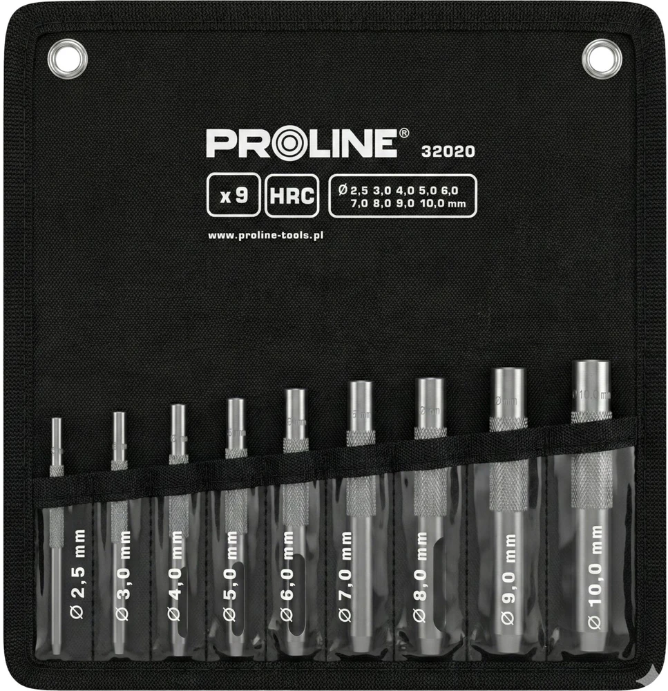 Zestaw Rinkinys Odinių skylamušių rinkinys, 9 dalys, 2,5–10,0 mm HRC proline