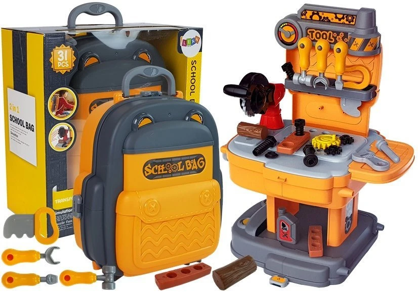 Lean Toys Įrankių rinkinys kuprinėje – dirbtuvės mažajam meistrui