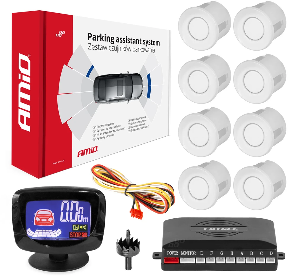 Parkavimo jutiklių rinkinys LED-GRAF, 8 balti jutikliai 22 mm AMIO-01600