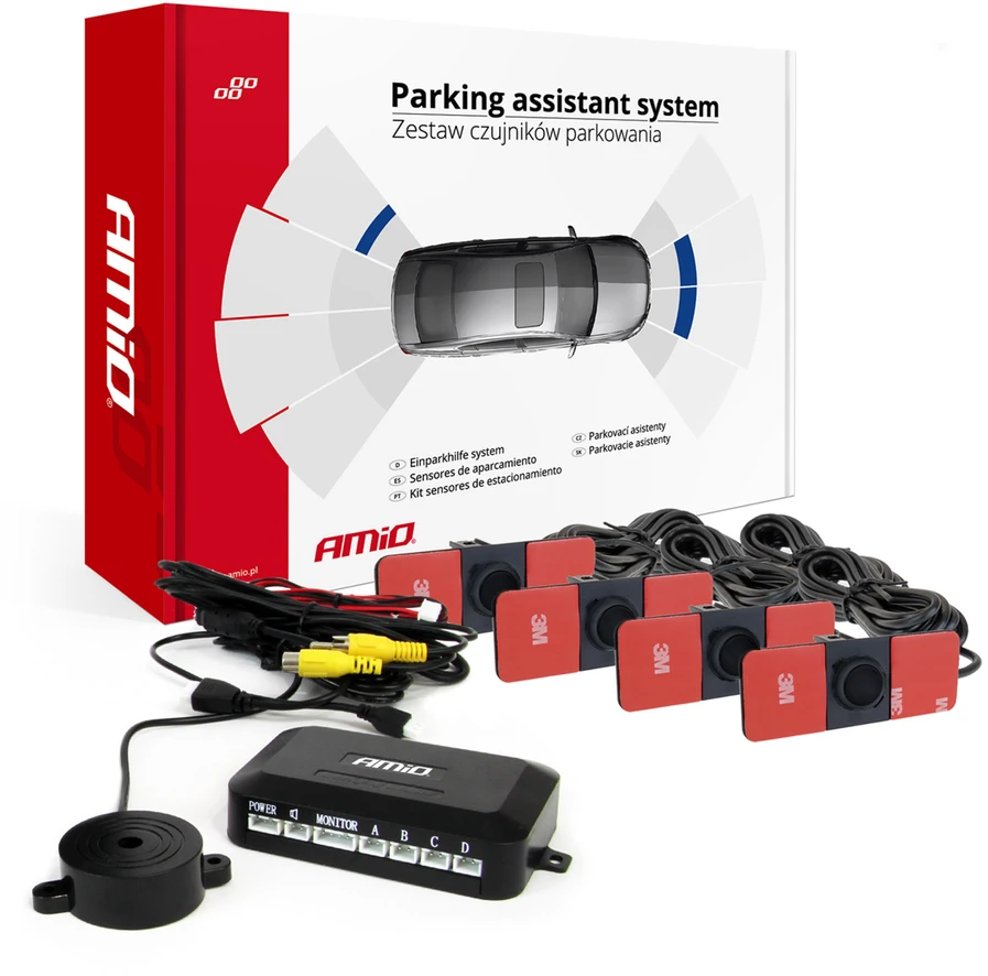 Parkavimo jutiklių rinkinys, skirtas kamerai ir LCD ekranui, 4 juodi jutikliai, vidinis montavimas 16,5 mm AMIO-02990