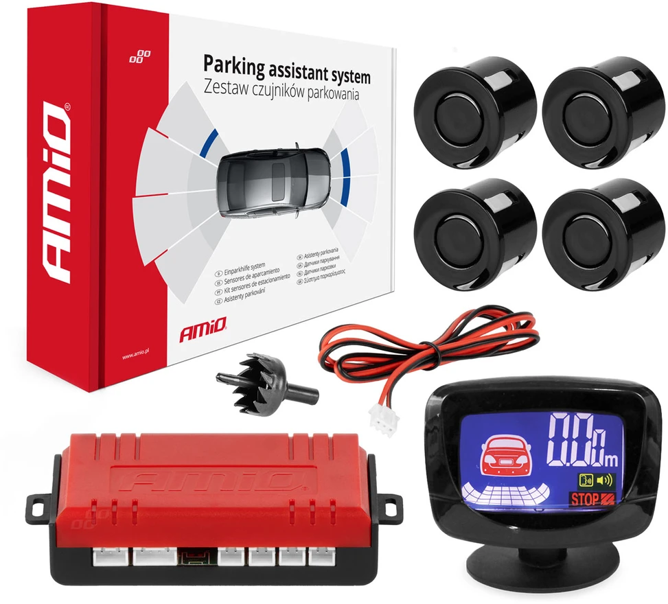 Parkavimo pagalbos sistema LED-GRAF, 4 juodi jutikliai 22 mm AMIO-01562