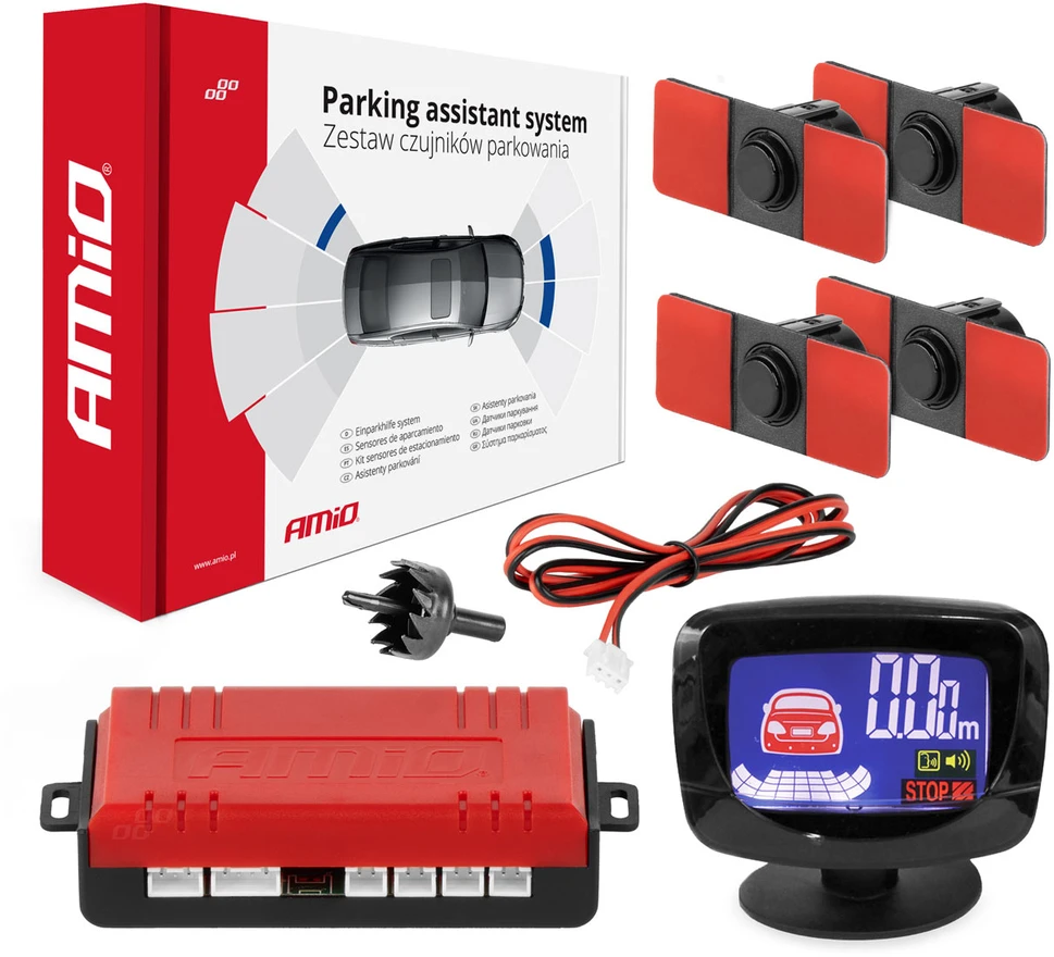 Parkavimo pagalbos sistema LED-GRAF, 4 juodi jutikliai 16,5 mm, vidinis montavimas AMIO-02257
