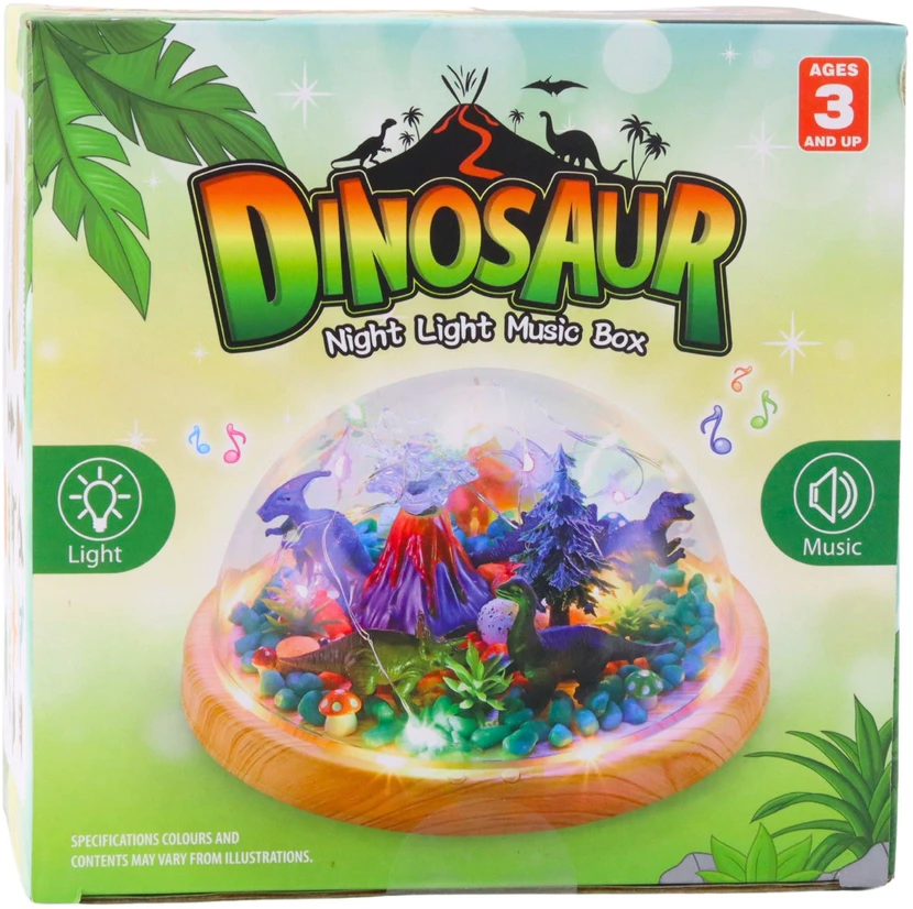 Lean Toys Naktinė lemputė vaikams - terariumas su dinozaurais ir melodijomis