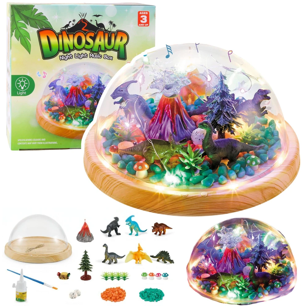 Lean Toys Naktinė lemputė vaikams - terariumas su dinozaurais ir melodijomis