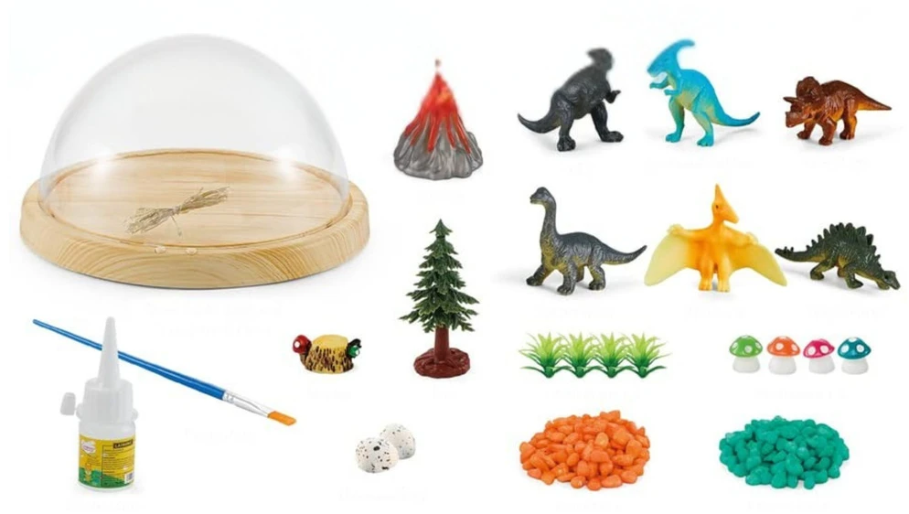 Lean Toys Naktinė lemputė vaikams - terariumas su dinozaurais ir melodijomis