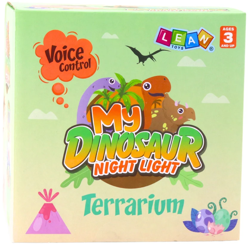 Lean Toys Vaikiška Dinozaurų Terariumo Naktinė Lempa su Balso Kontrole
