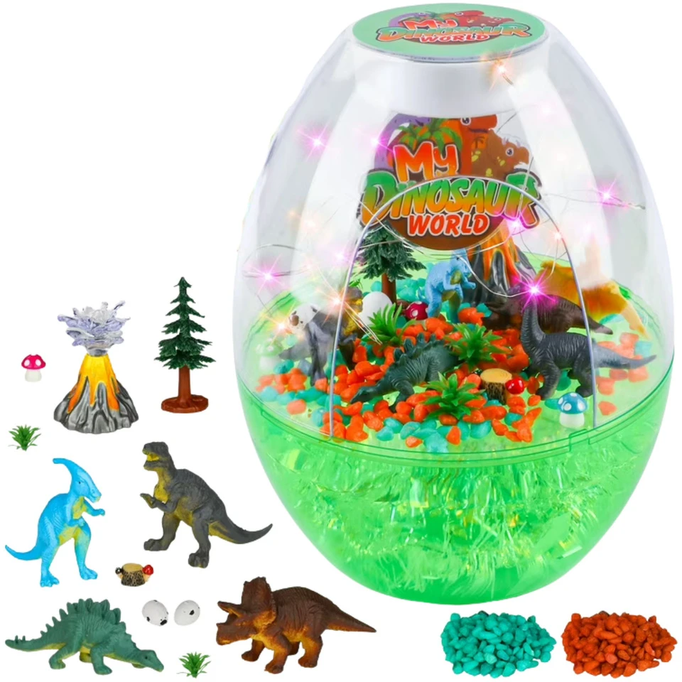 Lean Toys Vaikiška Dinozaurų Terariumo Naktinė Lempa su Balso Kontrole