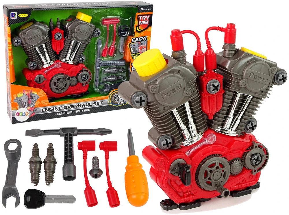 Didelis mechaninis variklis su priedais Lean Toys