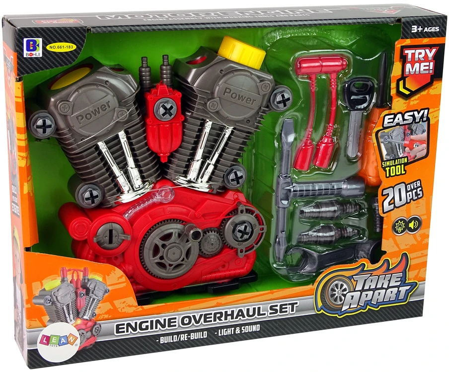 Didelis mechaninis variklis su priedais Lean Toys