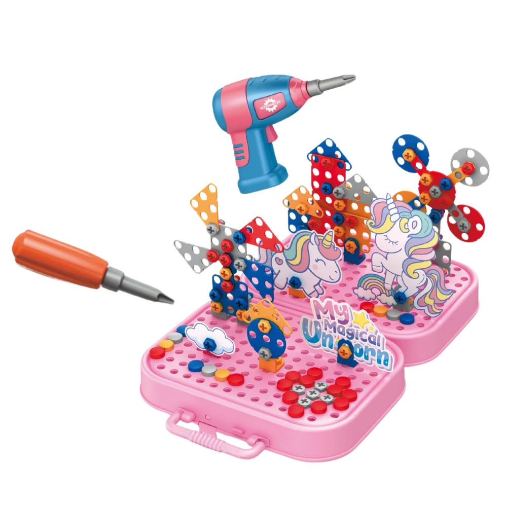 Lean Toys Vienaragio motyvo konstravimo rinkinys su elektriniu atsuktuvu