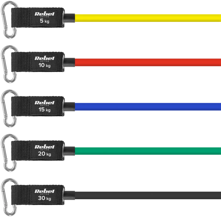 Atsparumo juostų rinkinys pratimams - Power Tube Set, 5-30 kg, 5 juostos, REBEL ACTIVE