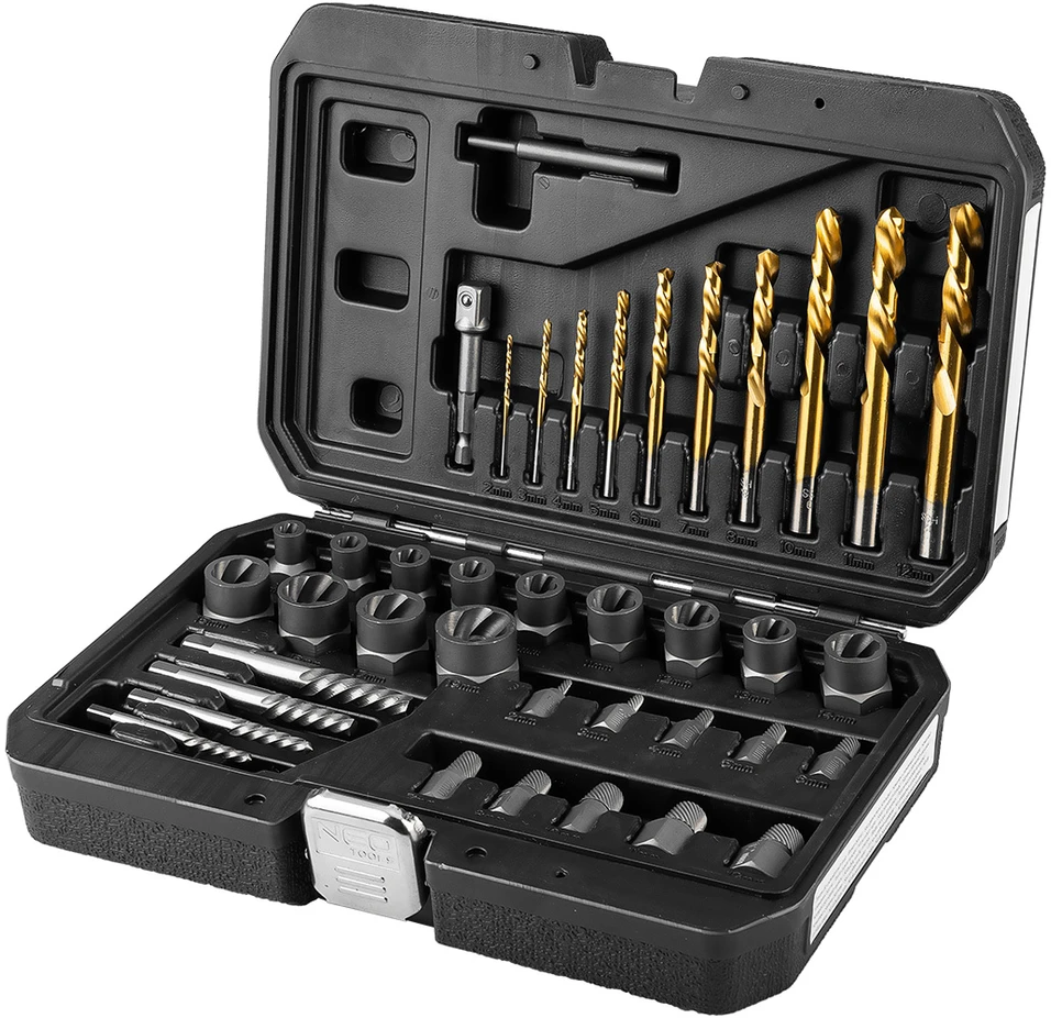 Neo Tools Rinkinys Pažeistų varžtų rinkinys (su grąžtais ir ištraukikliais), 40 dalių