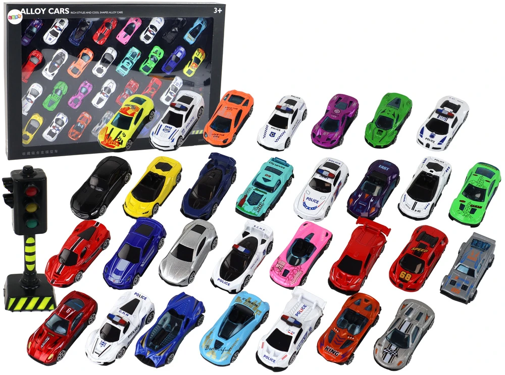 Lean Toys Žaislų rinkinys vaikams su automobilių ir policijos tema, 30 vnt.