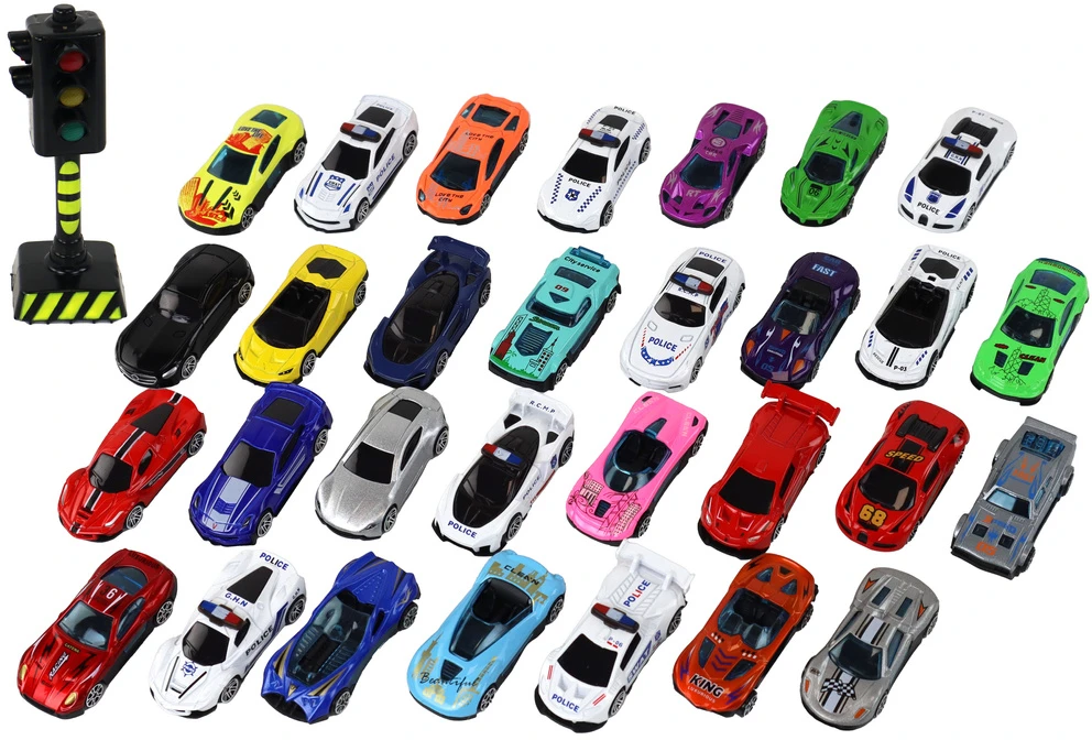 Lean Toys Žaislų rinkinys vaikams su automobilių ir policijos tema, 30 vnt.