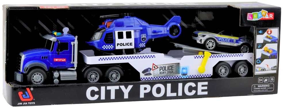Lean Toys Policijos sunkvežimis su sraigtasparniu ir automobiliu, 53 cm