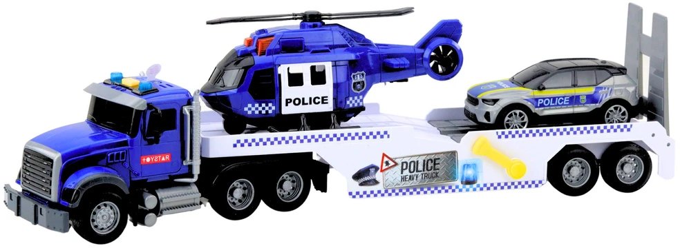 Lean Toys Policijos sunkvežimis su sraigtasparniu ir automobiliu, 53 cm