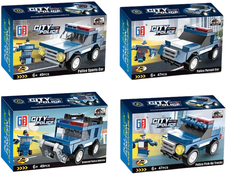 Lean Toys Policijos transporto priemonių konstravimo rinkinys su atbuline pavara