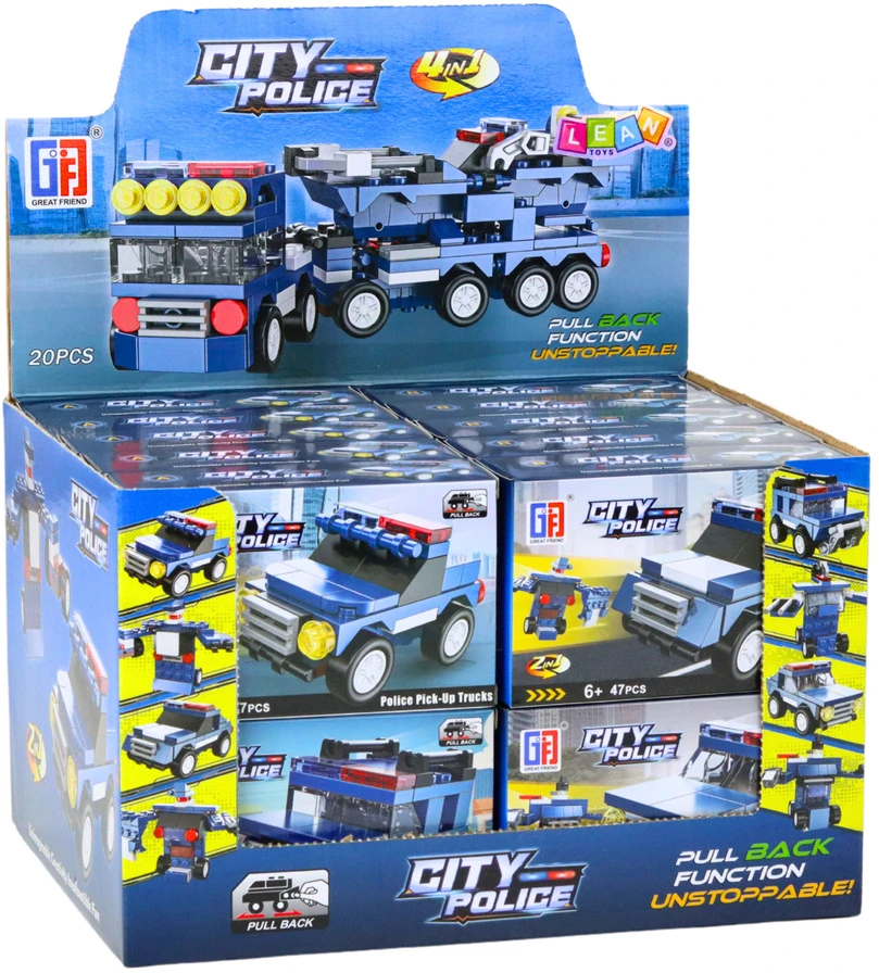 Lean Toys Policijos transporto priemonių konstravimo rinkinys su atbuline pavara