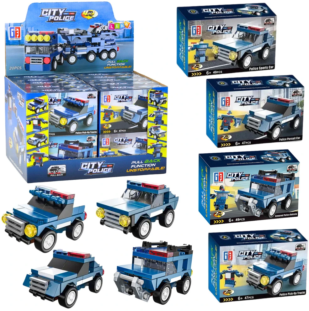 Lean Toys Policijos transporto priemonių konstravimo rinkinys su atbuline pavara