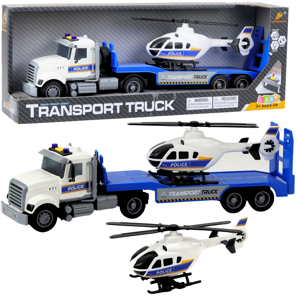Lean Toys Policijos transportavimo sunkvežimis su sraigtasparniu, 46x14x9 cm