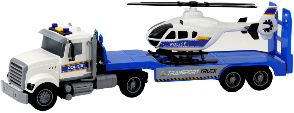 Lean Toys Policijos transportavimo sunkvežimis su sraigtasparniu, 46x14x9 cm