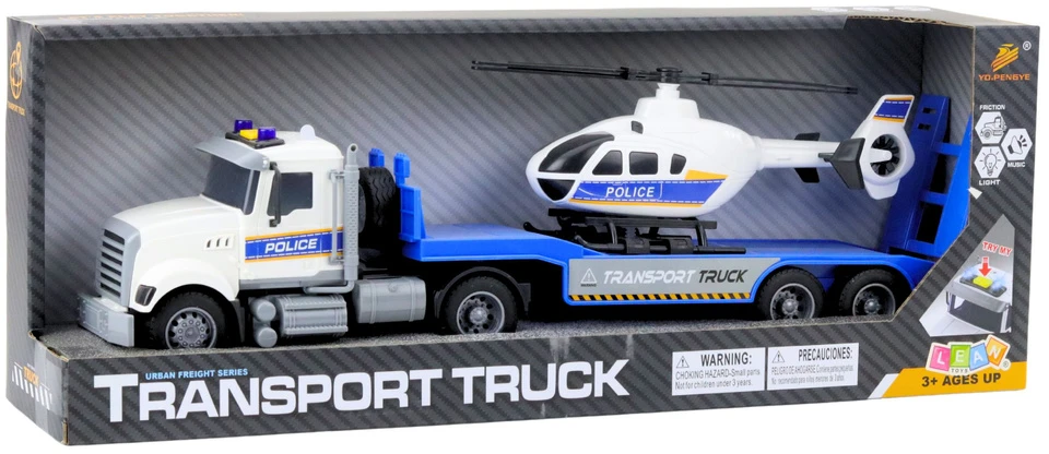 Lean Toys Policijos transportavimo sunkvežimis su sraigtasparniu, 46x14x9 cm