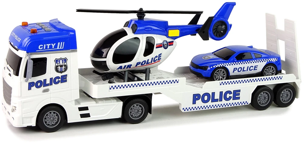 Lean Cars Policijos rinkinys su vilkiku, automobiliu ir sraigtasparniu