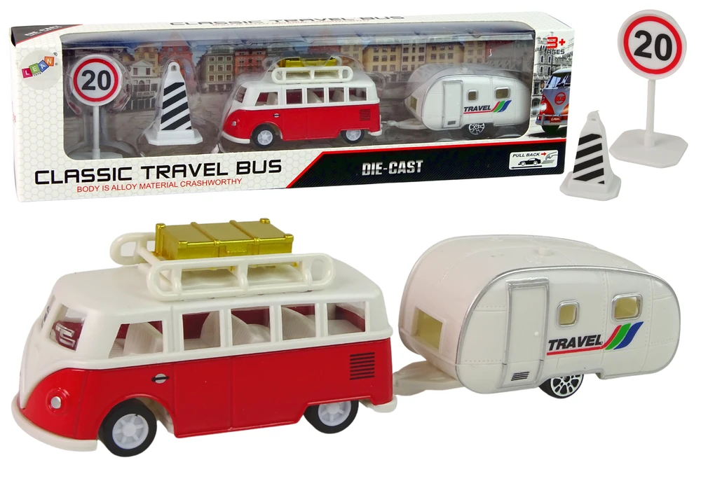 Lean Toys Transporto priemonių rinkinys LeanToys Autobusas su kempingo priekaba