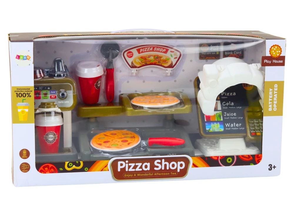 Lean Toys Vaikų žaidimų rinkinys „Picerija“ su kasa ir kavos aparatu
