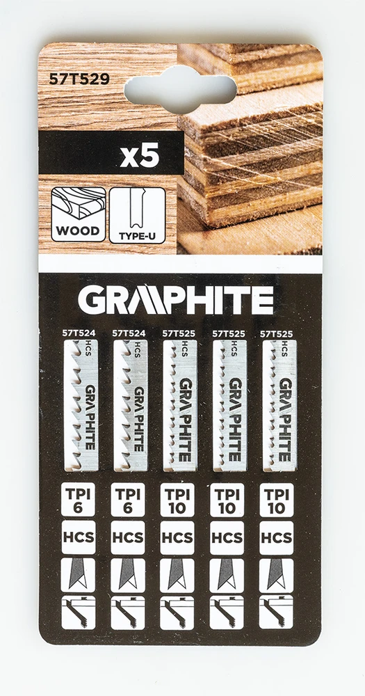 Graphite Rinkinys Siaurapjūklio ašmenų rinkinys, 6 TPI, 10 TPI, HCS, U formos kotas, 5 vnt.