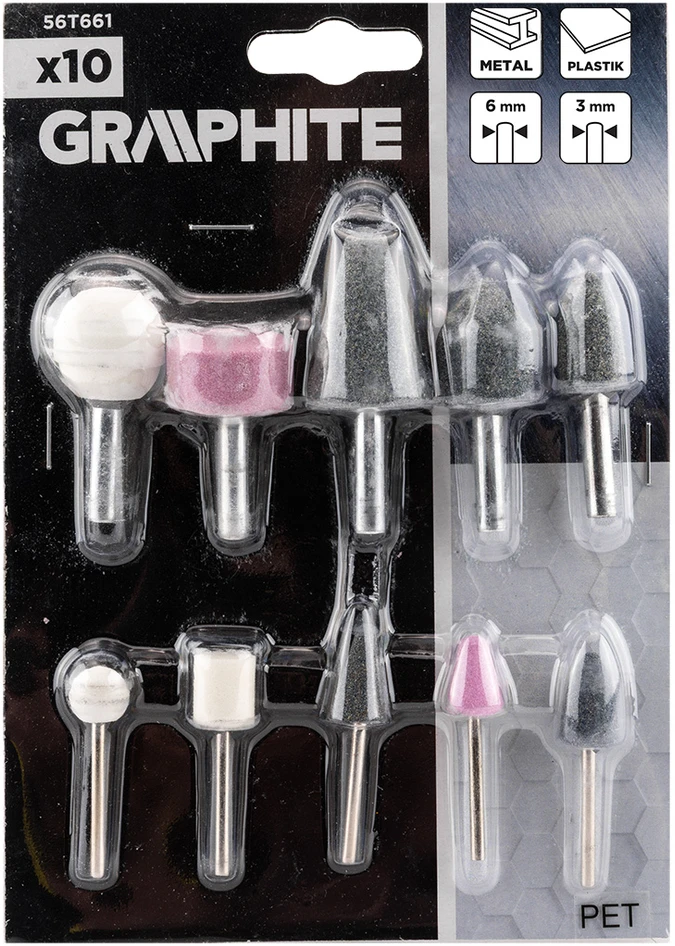Graphite Rinkinys Šlifavimo akmenų rinkinys, 10 vnt.