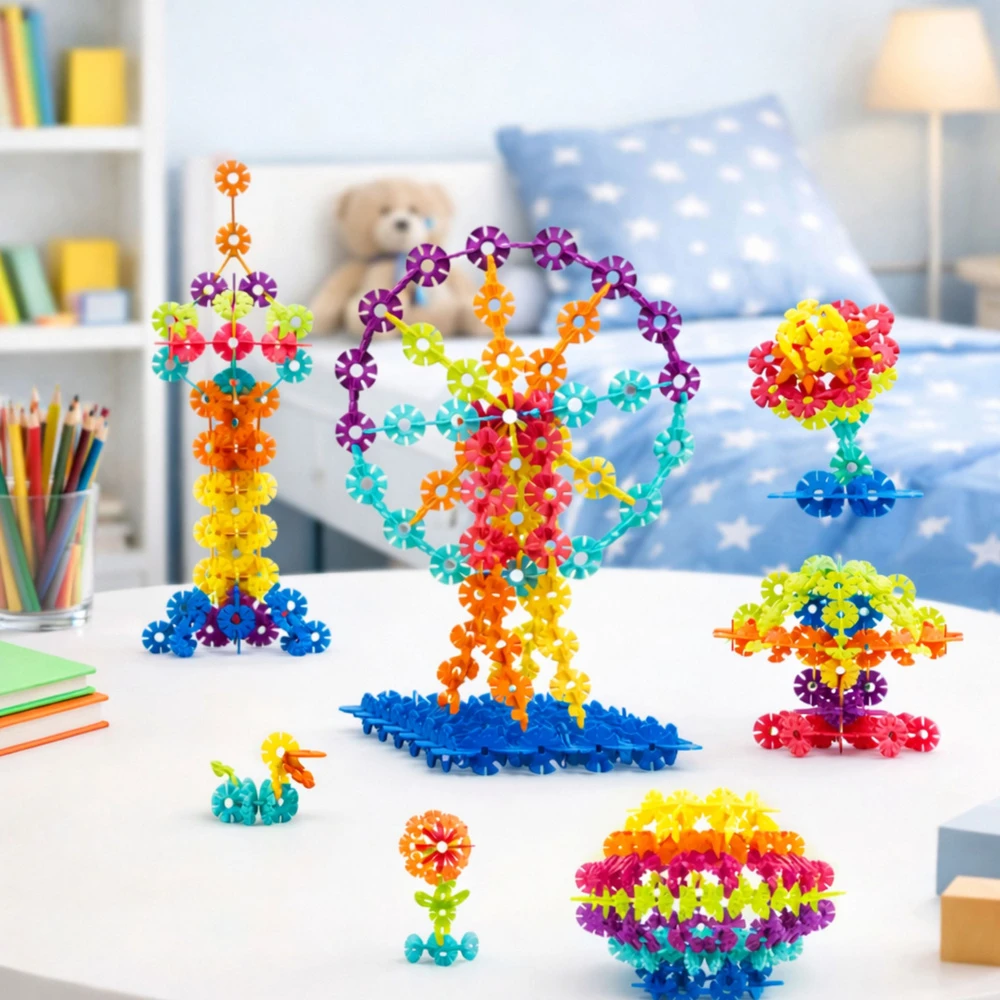 Lean Toys KALADĖLIŲ RINKINYS „SNIEGO ŽVAIGŽDĖS“ SU LAGAMINĖLIU, 140 DETALIŲ