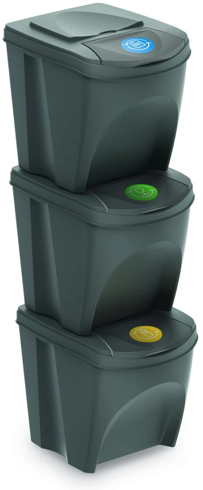 Prosperplast Sortibox pilkos spalvos šiukšlių dėžių rinkinys 3x25L