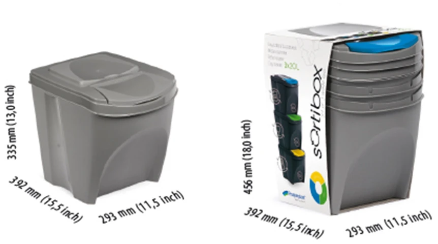 Prosperplast Sortibox pilkos spalvos šiukšlių dėžių rinkinys 3x25L